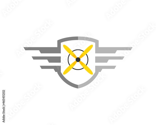 Simple shield with spread wings and plane propeller inside