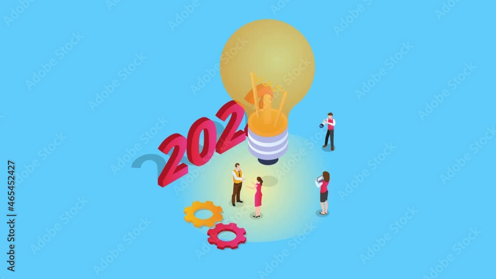 Business people look at bulb near the 2022 number Business people look at bulb near the 2022 number