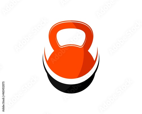 Black and orange gym kettle bell with swoosh inside