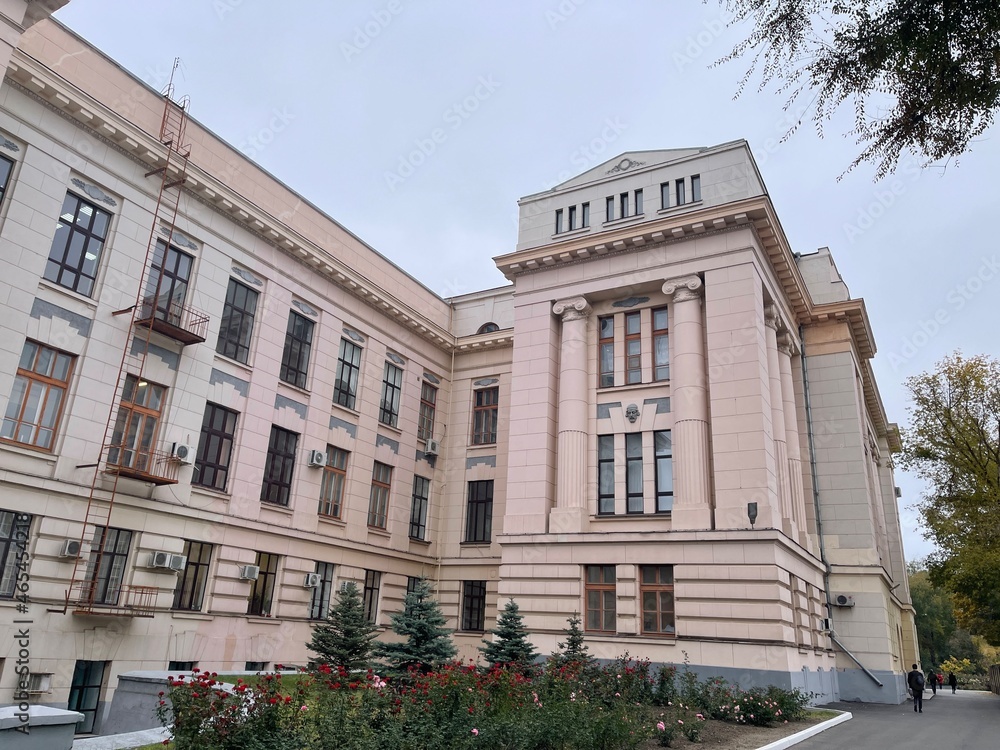 Fototapeta premium Facade of architectural building. Restored historic structure.