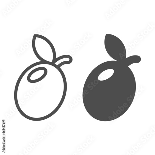 Plum with leaf, slot machine line and solid icon, gambling concept, slot fruit machine vector sign on white background, outline style icon for mobile concept and web design. Vector graphics.