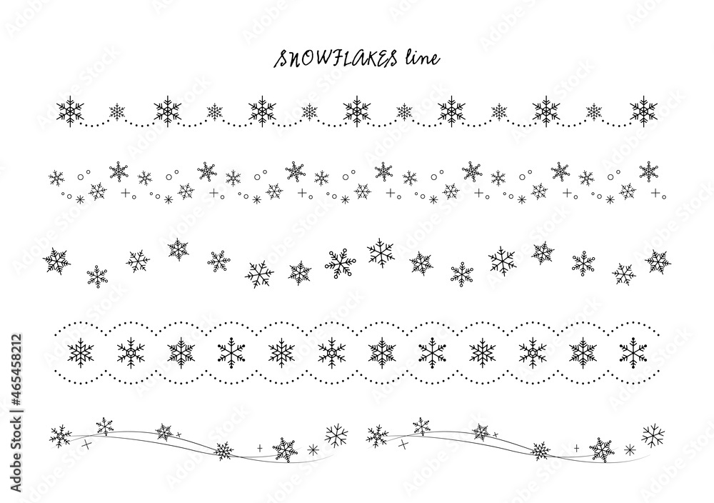 雪の結晶　飾り罫　セット　白黒