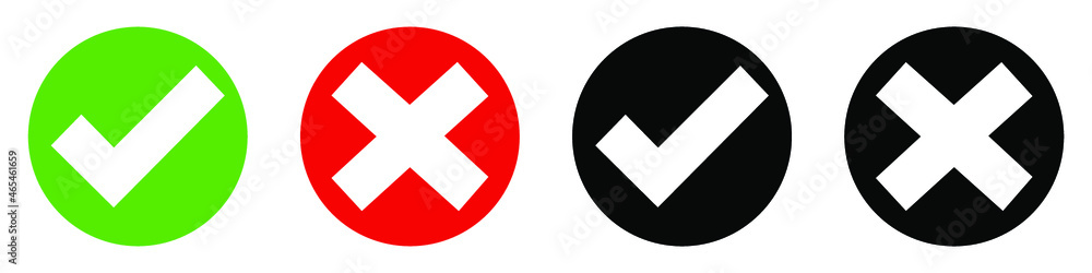Set check mark and cross. Confirm and deny line art color icon for apps and websites. Vector illustration Set check mark and cross. Confirm and deny line art color icon for apps and websites. Vector illustration