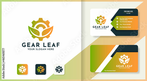 gear leaf combination logo and business card design