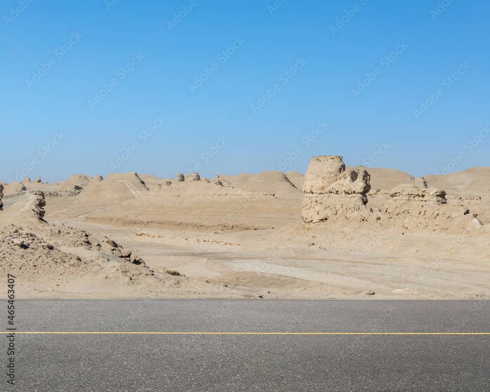 road with wind erosion landscape