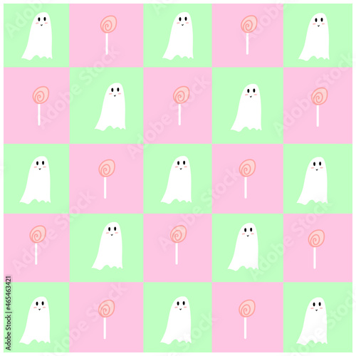 Ghost or candy. Trick or treat Halloween plaid pattern pastel color background © rungroj