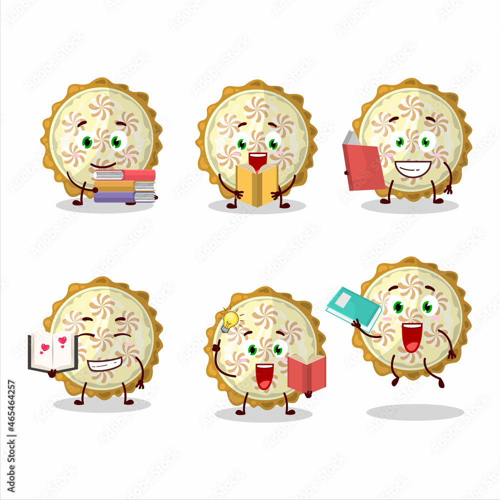 A picture of lemon meringue pie cartoon character concept reading an amusing book A picture of lemon meringue pie cartoon character concept reading an amusing book
