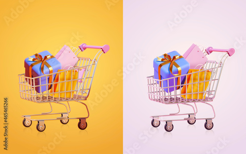 3d shopping cart collection Fotobehang