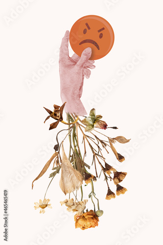 Dislike social media reaction vector mixed media flower illustration