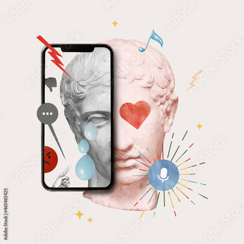 Cyber bullying mixed media vector crying Greek god statue aesthetic post