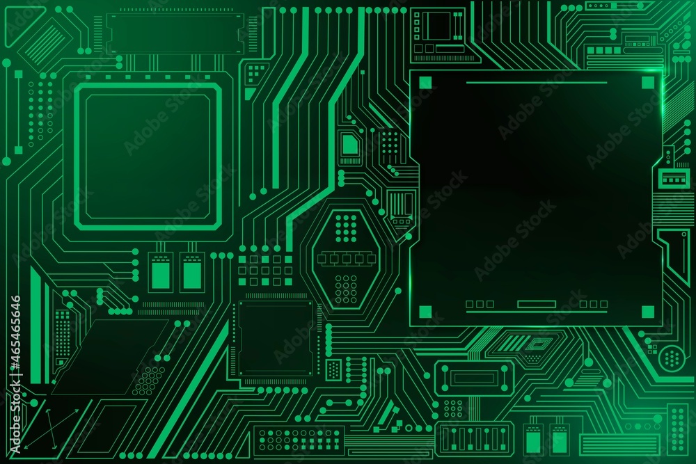 Motherboard circuit technology background vector in gradient green