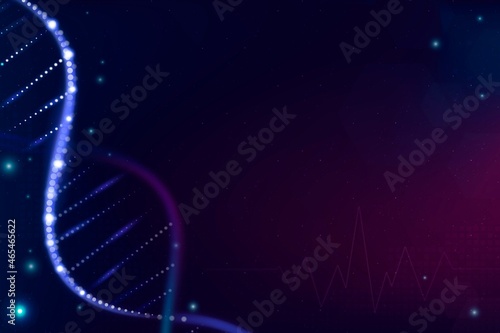 DNA biotechnology science background vector in purple futuristic style with blank space