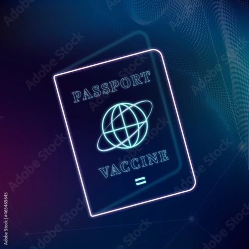Covid-19 vaccine certificate passport vector purple neon graphic