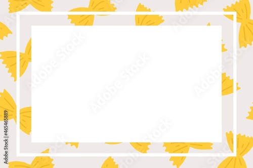 Cute farfalle pasta frame vector in rectangle shape doodle food pattern