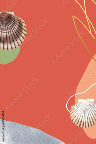 Clam shell and clamshell pattern on orange background vector Fototapet