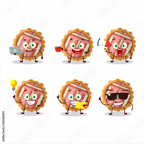 Rhubarb pie cartoon character with various types of business emoticons