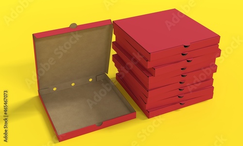 Wallpaper Mural Open red pizza box on a yellow background. 3d illustration Torontodigital.ca