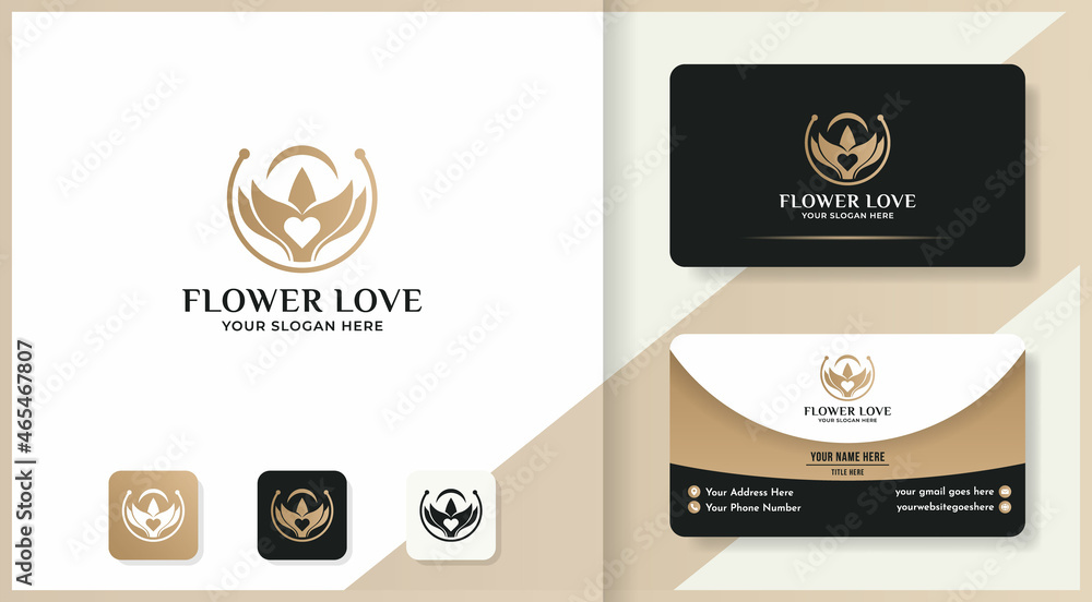 flower love logo design and business card