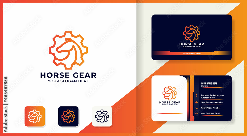 horse gear line logo design and business card