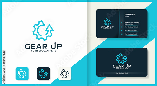simple line gear arrow logo and business card design