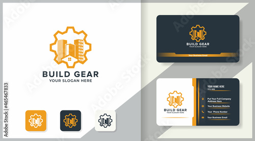 gear construction logo and business card design