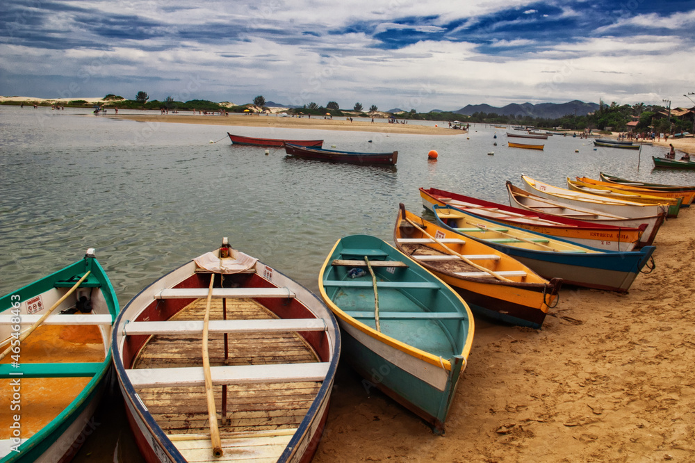 Colored boats in Guarda do Embaú, SC, Brasil