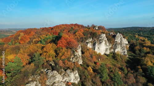 Aerial shot of Jura Krakowsko-Czestochowska during sunny autumn day