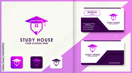 pen toga hat educational logo design and business card