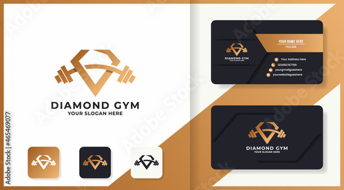 diamond fitness logo with abstract letter v and business card design