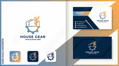 tree gear house combination logo and business card