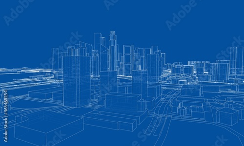 City view. Buildings and streets. Vector