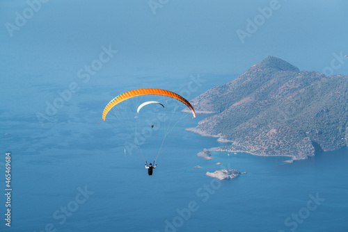 Paragliding parachuting is an extreme and fun sport. Paragliders jumping from Babadag. 21. Ölüdeniz International Air Games. Fethiye – TURKEY