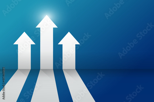 business arrow blue background   target direction concept to success. Finance growth vision stretching rising up. banner flat style vector. Returns, higher profits