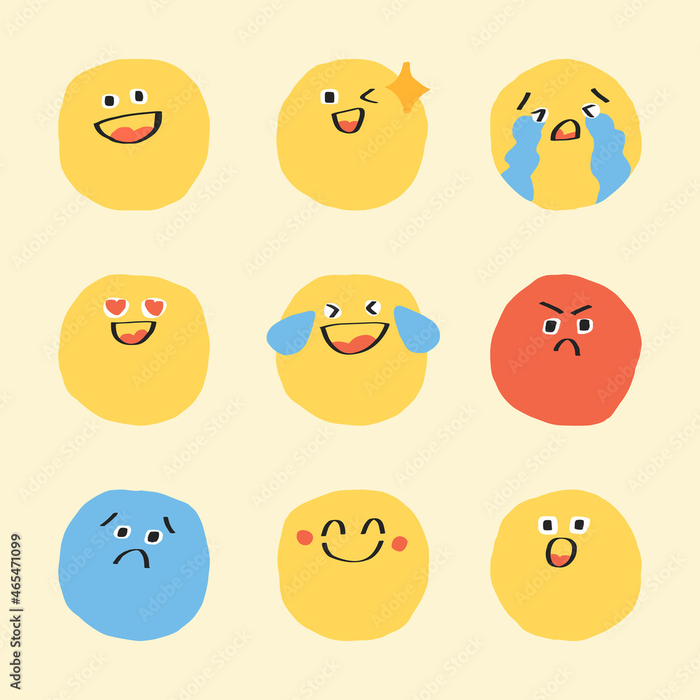 Cute doodle emoticon vector set journal sticker