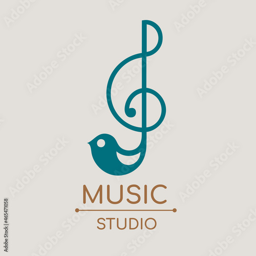 Sol key musical note vector logo flat design with music studio text