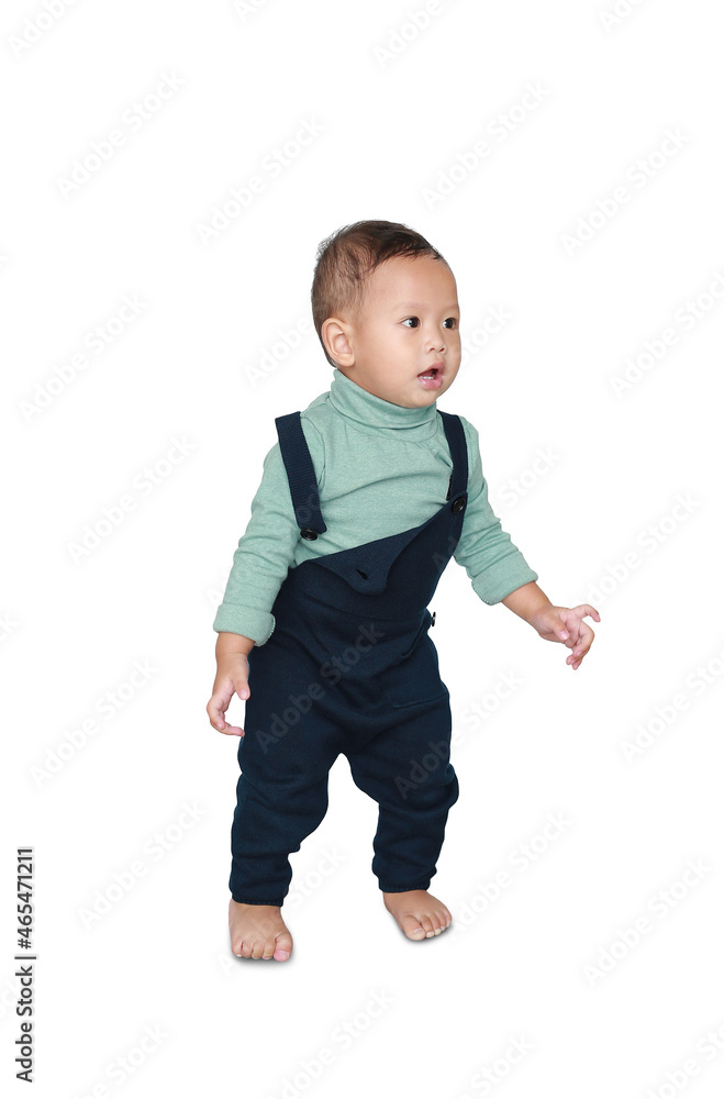 Asian baby boy walking over white isolated background. Asian baby boy walking over white isolated background.