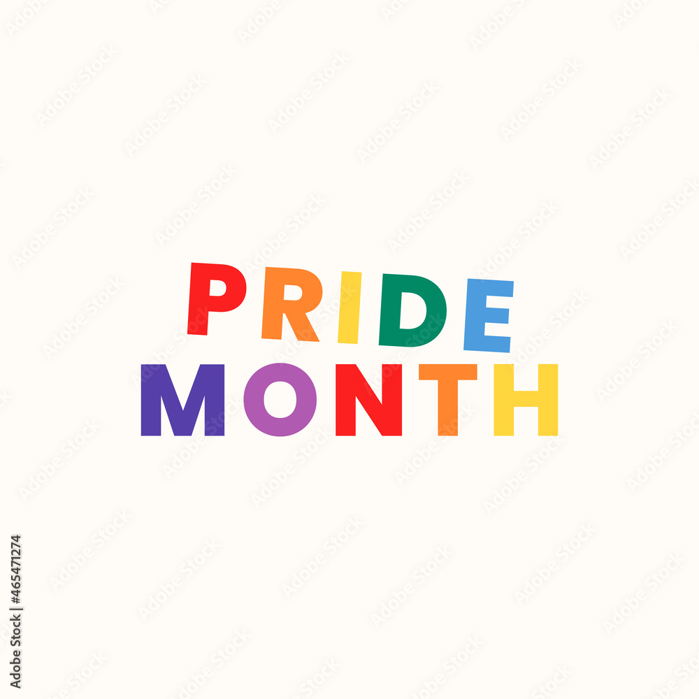 Pride month word vector in rainbow color
