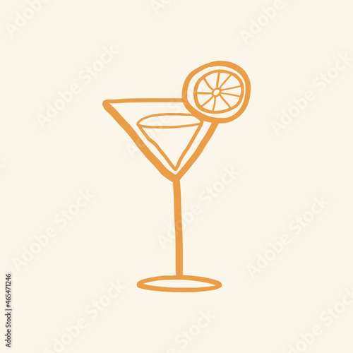 Martini cocktail vector sticker cute doodle in summer vacation concept