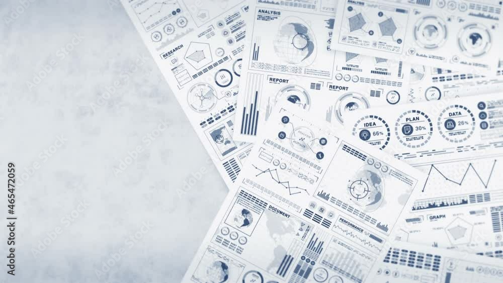 Many documents of business on white desk in office. Business concept. Moving graph and chart. Loop animation. Many documents of business on white desk in office. Business concept. Moving graph and chart. Loop animation.