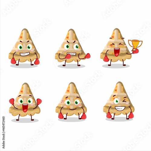 A sporty slice of peach pie boxing athlete cartoon mascot design
