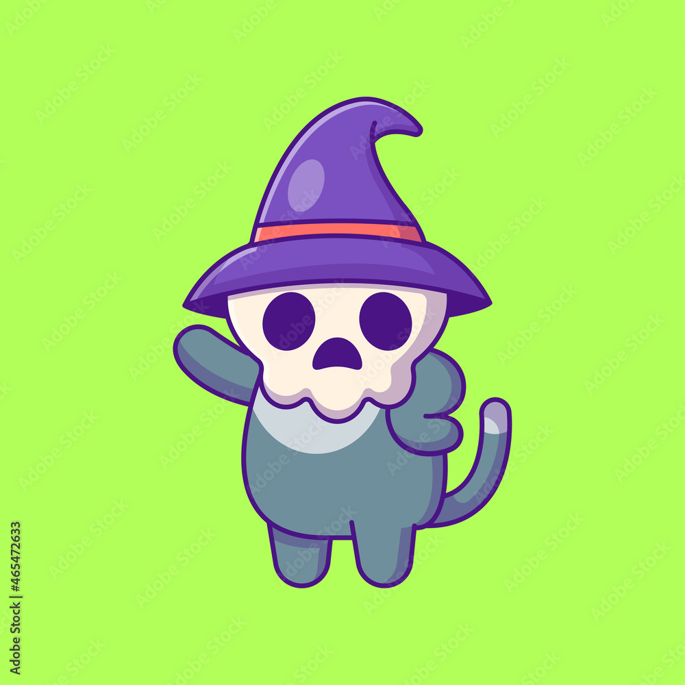 Cute cat with mask skull happy halloween cartoon illustrations