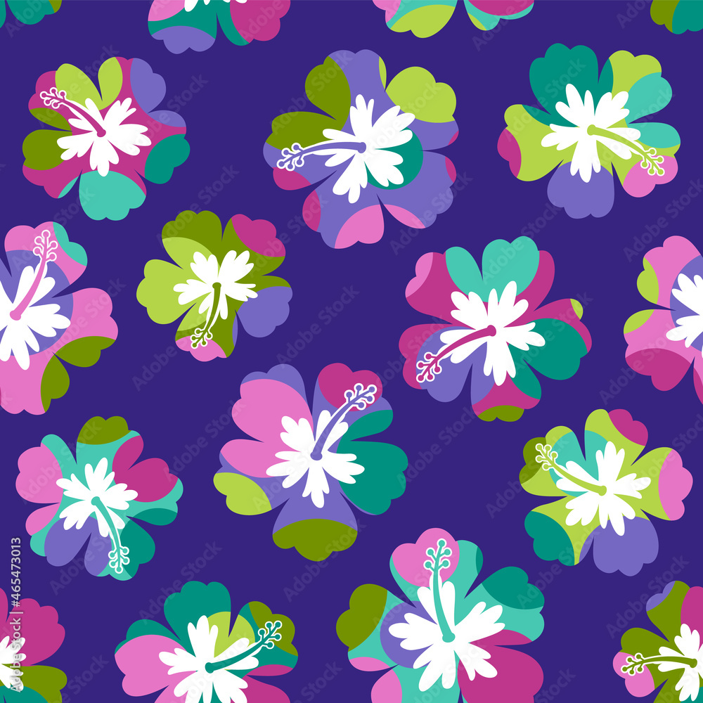 Colorful hibiscus and dot seamless pattern background. Colorful hibiscus and dot seamless pattern background.