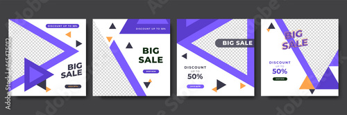 Square template set for banner sale promotion, presentation, flyer, poster, invitation. Web banner templates for big and mega sale with geometric elements and photo college. Vector illustration.