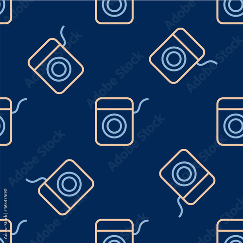 Line Dental floss icon isolated seamless pattern on blue background. Vector