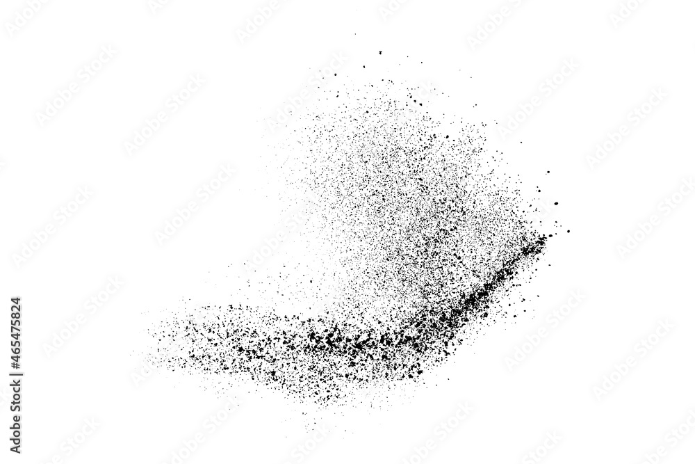 Fototapeta premium Black grainy texture isolated on white background. Dust overlay. Dark noise granules. Digitally generated image. Vector design elements. Illustration, Eps 10.