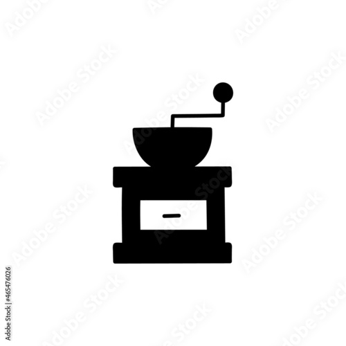 Coffee grains mill icon  in solid black flat shape glyph icon, isolated on white background 