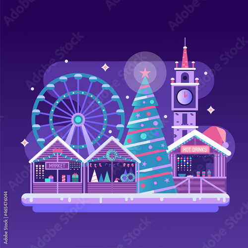 Christmas Market Square with Stalls and Cathedral