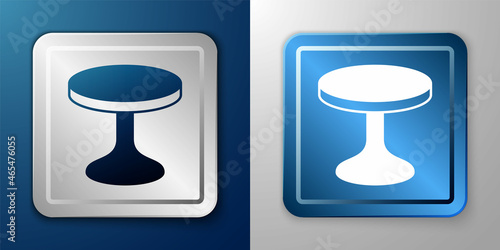 White Round table icon isolated on blue and grey background. Silver and blue square button. Vector