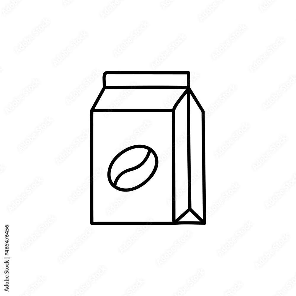 coffee bean package icon in flat black line style, isolated on white coffee bean package icon in flat black line style, isolated on white