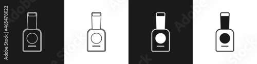 Set Bottle of nail polish icon isolated on black and white background. Vector
